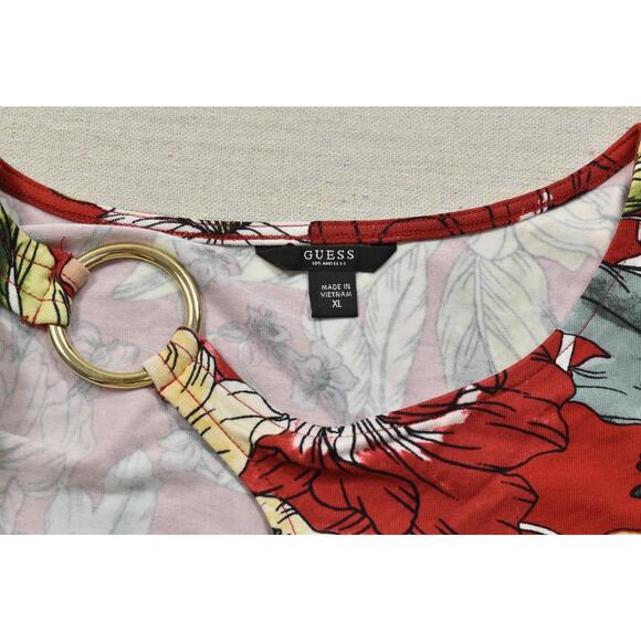 Guess Women's Blouse Top Long Sleeve Floral Size XL Cotton Blend Crewneck - Picture 7 of 8